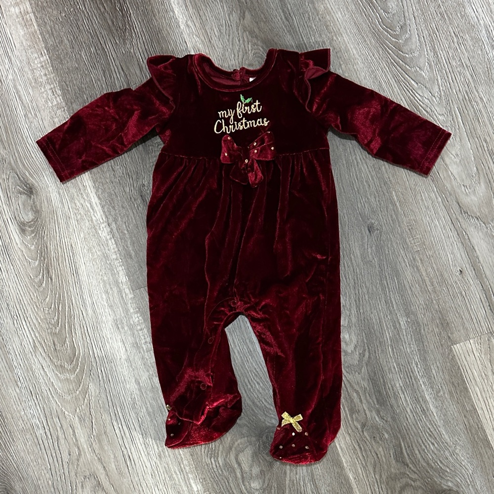 Burgundy Velvet‎ Christmas Baby Romper